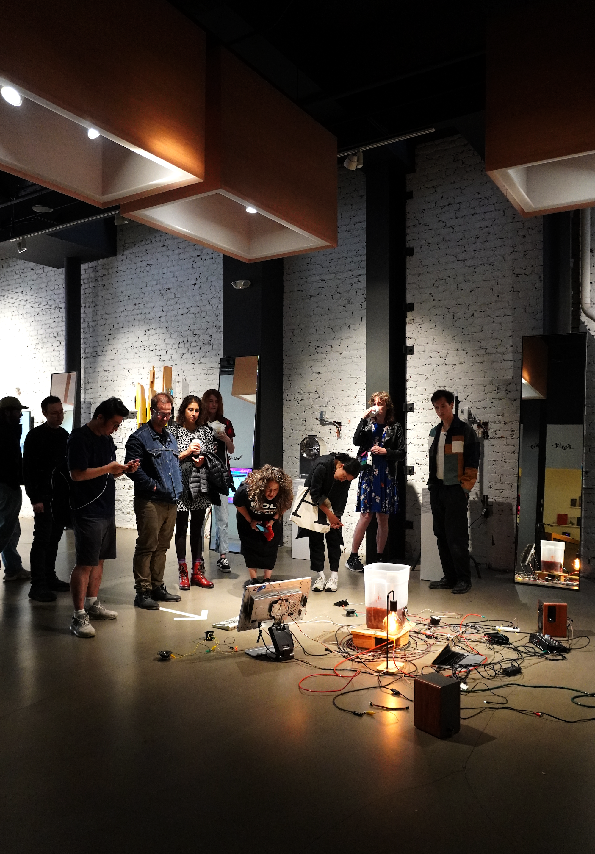 blood computer installation with crowd